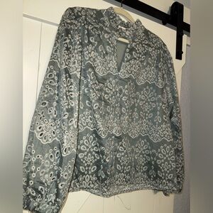 Lovelo Sage Floral Eyelet Long Sleeve Blouse